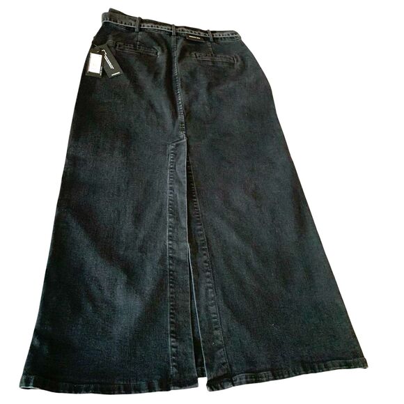 Kenneth Cole Denim Maxi Skirt Black Size 6 Belted 4-Pockets New w/Tags Gothic - Picture 3 of 11